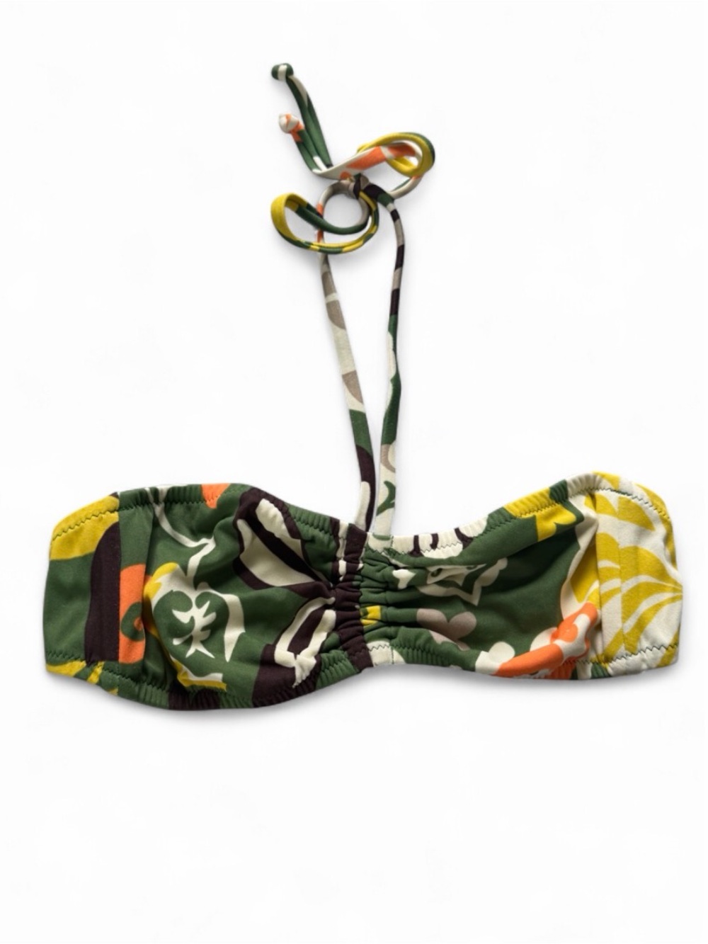J. Crew Bikini Top S Tropical Print Halter Bandeau Green Multicolor Beach Vacay